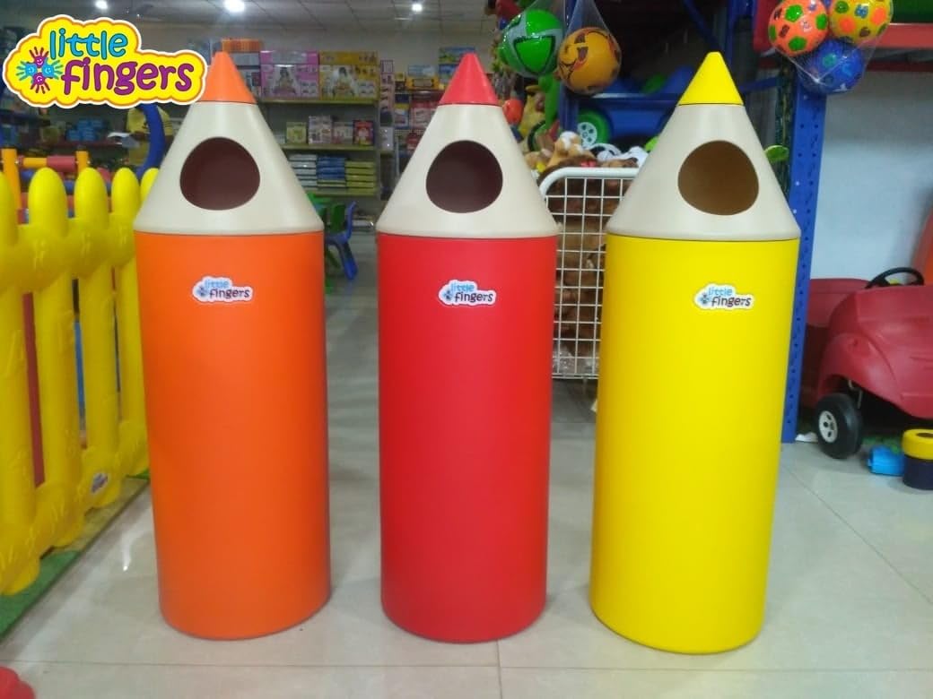 Little Fingers Jumbo Pencil-Shaped Dustbin for Kids – Colorful Cartoon Garbage Bin for Play School, Nursery & Home Use – Plastic Storage Can -1pc