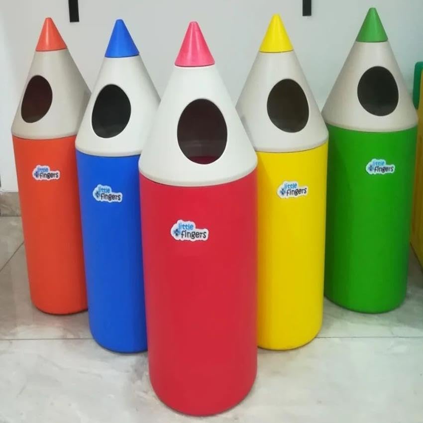 Little Fingers Jumbo Pencil-Shaped Dustbin for Kids – Colorful Cartoon Garbage Bin for Play School, Nursery & Home Use – Plastic Storage Can -1pc
