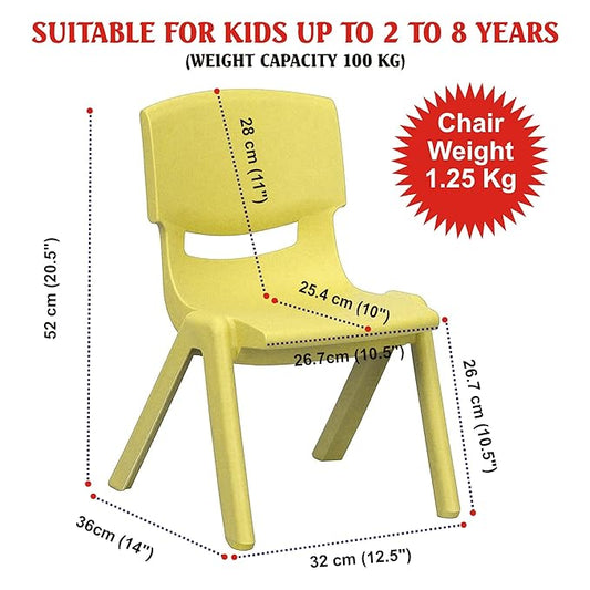 Plastic Kids Chair || Strong & Durable Chair for Kids || Virgin Material Kids Chairs for 2 to 5 Years || Portable Kids Chair for 1 Year+ || Chairs for Kids Sustain Upto 100 kg (Cadmium Yellow)