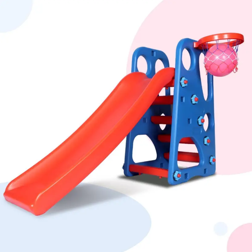 Toy Plus 2 in 1 Foldable Baby Garden Slide Hanging Swing for Kids with One Basketball  (Multicolor)