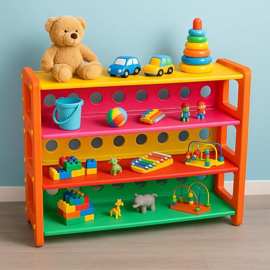 Toy Storage Organizer for Kids - Playgro Multi-Purpose Shelves for Books and Toys Storage for Home, Play Schools & Kindergarten - L110xB35xH81cm(Acrylonitrile Butadiene Styrene)