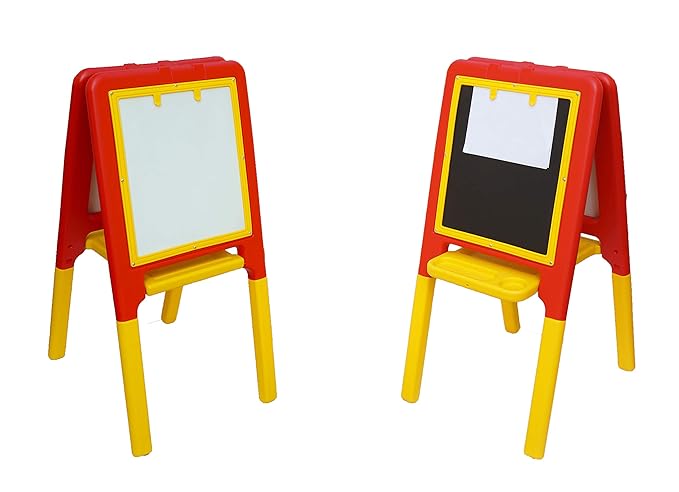 Easel Board for Kids - 2 Way Plastic Easel Board with Black Board and Magnetic White Board - Chalk and Duster Tray - Age 1 Year Onwards - Perfect Toys for Indoor & Outdoor