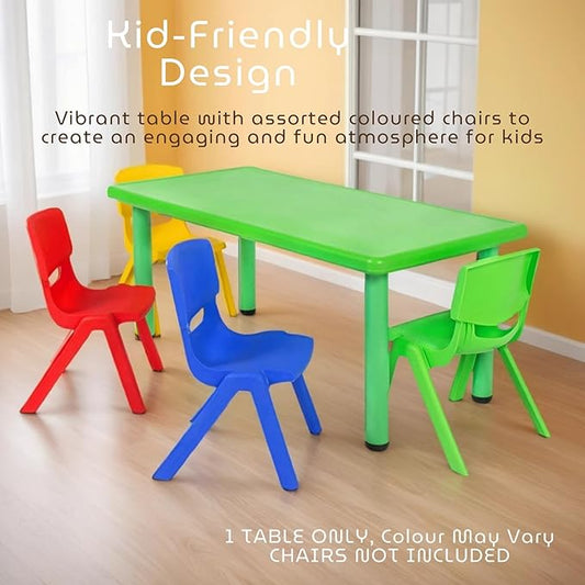 Rectangle Kids Table – Plastic Study Table for Home or School (48" L x 24" B) – Indoor & Outdoor Use – Color May Vary – Chairs Not Included
