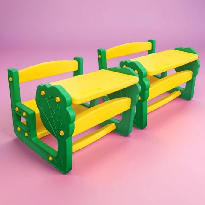 School Activity Study Desk for Kids-Tree Dual Seater Plastic Study Table and Chair Set of TWO-L30 X B30 X H23 (Inches)- Set of Two (2, Dual Tree)