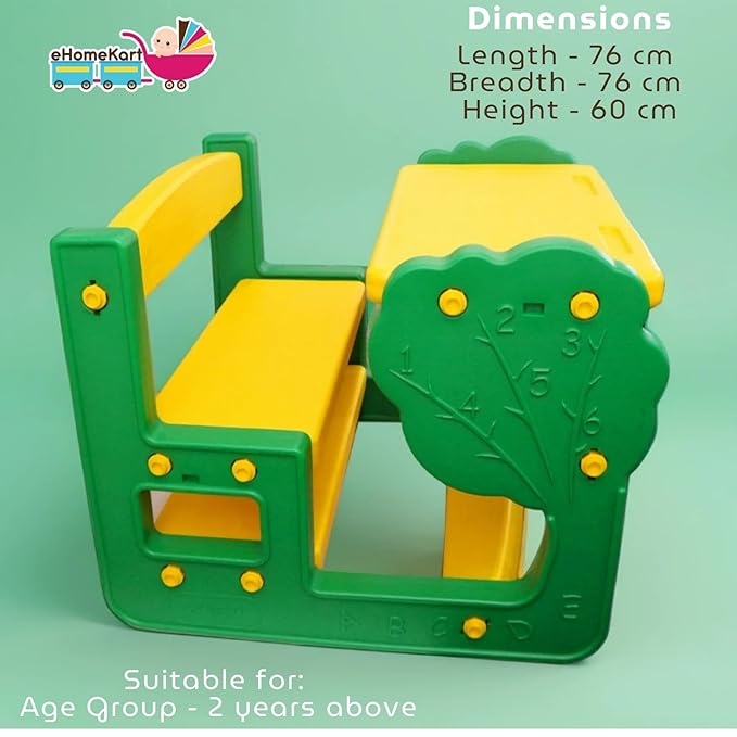 School Activity Study Desk for Kids-Tree Dual Seater Plastic Study Table and Chair Set of TWO-L30 X B30 X H23 (Inches)- Set of Two (2, Dual Tree)