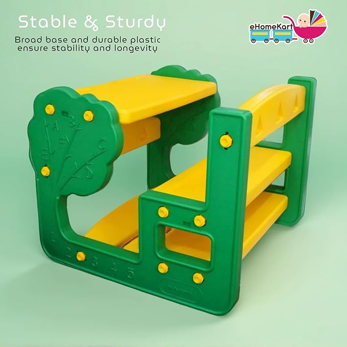 School Activity Study Desk for Kids-Tree Dual Seater Plastic Study Table and Chair Set of TWO-L30 X B30 X H23 (Inches)- Set of Two (2, Dual Tree)